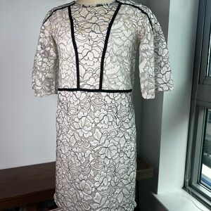 Elegant Lace Overlay Dress - Black and White